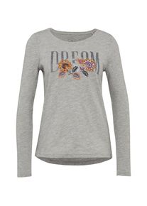 Tom Tailor, Damen T-Shirt mit Stickereien, Graumeliert