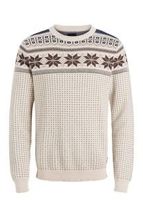 PRODUKT, Herren Pullover 'Grandad', Creme / Navy / Kastanienbraun