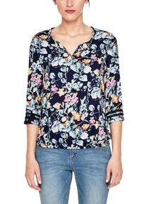 s.Oliver RED LABEL, Damen O-Shape-Bluse mit floralem Print, Hellblau / Dunkelblau / Rosa