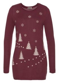 Boysen's BOYSEN'S, Damen Rundhalspullover, Grau / Bordeaux