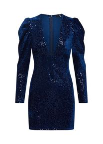 Missguided, Damen Kleid 'Sequin Velvet Plunge Front Long Sleeve Mini', Navy