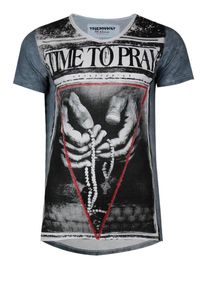 Trueprodigy, Herren T-Shirt, Taubenblau / Rot / Schwarz / Weiß