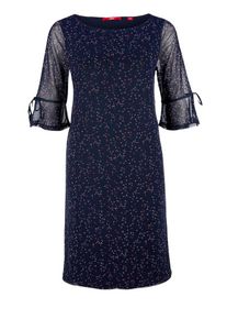 s.Oliver RED LABEL, Damen Mesh-Kleid mit Volantärmeln, Navy / Rot / Weiß
