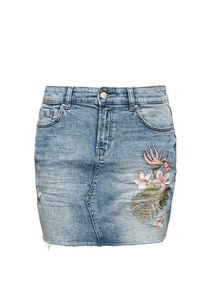 Q/S Designed By, Damen Denim-Rock mit Embroidery, Blue Denim / Grün / Rosa
