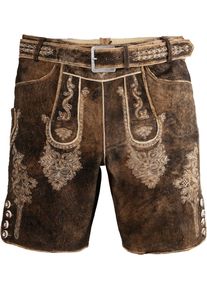 Marjo, Herren Kurze Trachtenlederhose mit G&uuml;rtel, Dunkelbraun