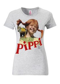logoshirt, Damen T-Shirt 'Pippi Langstrumpf', Hellgrau