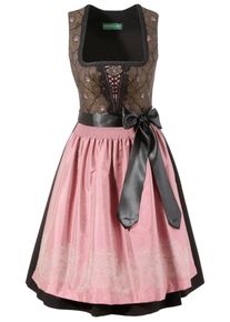 Country Line, Damen Dirndl midi mit seitlichem Zipp, Braun / Rosa / Schwarz