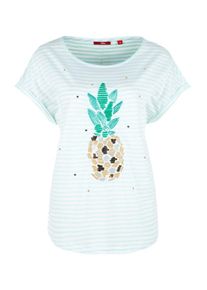 s.Oliver RED LABEL, Damen T-Shirt, Mint / Wei&szlig;