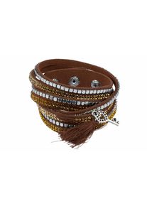 Heine, Damen Armband mit Schlüssel-Anhänger, Dunkelbraun / Gelb / Silber