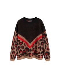 Mango, Damen Pullover 'Pantera-I', Hellbraun / Feuerrot / Schwarz