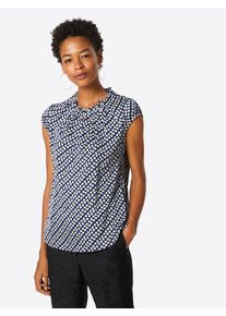 comma, Damen Satinbluse, Blau / Weiß