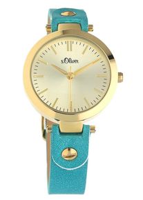 s.Oliver RED LABEL, Damen Armbanduhr 'SO-15094-LQR', Türkis / Hellbraun / Gold