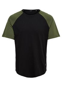 Only & Sons Only & Sons, Herren Einfarbiges T-Shirt, Khaki / Schwarz