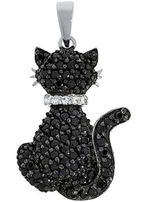 Firetti, Damen Kettenanhänger »Katze«, Schwarz / Silber