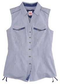Spieth & Wensky SPIETH & WENSKY, Damen Trachtenbluse mit seitlicher Raffung, Blau / Wei&szlig;