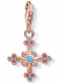 Thomas Sabo, Damen Charm-Einhänger 'Kreuz, 1493-321-7', Türkis / Rosegold / Lila / Weiß