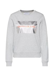 Calvin Klein Jeans, Damen Sweatshirt 'INSTIT. METALLIC BOX LOGO CN', Grau