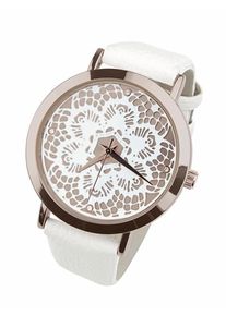 Heine, Damen Armbanduhr in Spitzen-Optik, Rosegold / Weiß