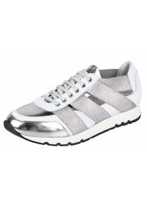 Heine, Damen Sneaker mit Elastik-B&auml;ndern, Silber / Wei&szlig;
