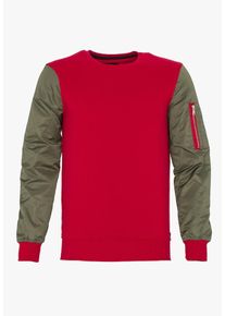 PLUS EIGHTEEN, Herren Sweatshirt, Khaki / Rot