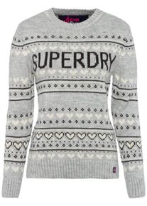 Superdry, Damen Norwegerpullover 'CLEVELAND FAIRISLE', Graumeliert / Schwarz / Naturwei&szlig;