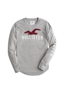 Hollister, Herren Shirt 'ICONIC', Graumeliert / Weinrot / Weiß