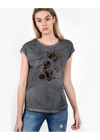 tigha, Damen T-Shirt 'Fiorella', Dunkelgrau / Mischfarben