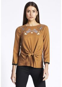 Khujo, Damen Shirt 'CAIMA', Rauchblau / Senf / Wei&szlig;