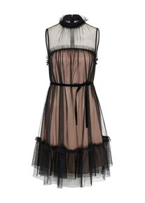 Apart, Damen Kurzes Mesh-Dress mit kleinem Stehkragen, Schwarz