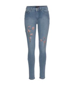 Melrose, Damen Röhrenjeans, Blue Denim / Rosa