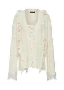 boohoo, Damen Pullover 'Annie Fringe Lace Up Front Jumper', Creme