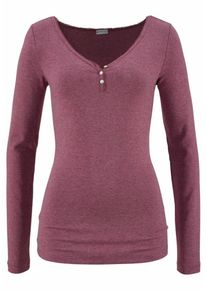 Petite Fleur, Damen Langarmshirt gerippt mit Knopfleiste, Bordeaux