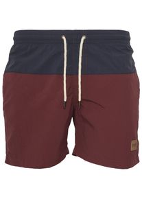 Urban Classics, Herren Badeshorts 'Block Swim Shorts', Dunkelblau / Bordeaux