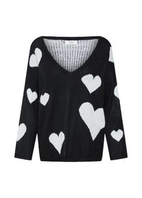 Jacqueline de Yong, Damen Pullover 'JDYDAYLIGHT L/S HEART PULLOVER KNT', Schwarz / Wei&szlig;