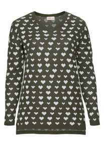 sheego Casual, Damen Longpullover, Khaki / Wei&szlig;