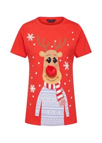 New Look, Damen Shirt 'XMAS REINDEER FAMILY', Rot