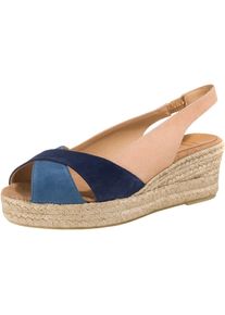 Toni Pons, Damen Keilsandaletten, Hellbeige / Blau / Nachtblau