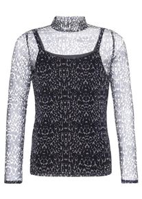 name it, M&auml;dchen Rollkragenpullover Mesh, Grau / Schwarz