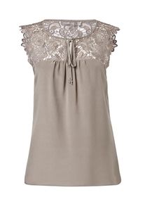 Hallhuber, Damen Seidentop mit Spitzenpasse, Beige