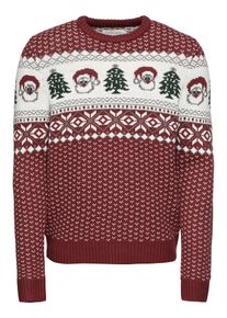 Pier One, Herren Pullover 'Placed Jacquard Jumper with Santa', Rot / Wei&szlig;