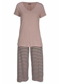 Vivance Dreams Große Größen Capri-Pyjama Gr. 44/46 beige für Damen