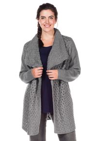 Große Größen Cardigan im Strickmustermix mit großem Kragen Gr. 44/46 grau von sheego für Damen