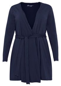 Große Größen Morgenmantel mit Spitze und zwei Taschen Gr. 44/46 blau von sheego für Damen