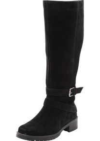 Große Größen Weitschaftstiefel aus Leder mit Schnallenbändern Gr. 38 schwarz von sheego für Damen