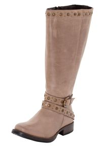 Große Größen Weitschaftstiefel in Bikeroptik mit Nieten Gr. 42 braun von sheego für Damen