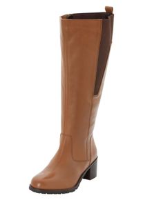 Große Größen Weitschaftstiefel aus Leder mit Stretch-Einsatz Gr. 43 braun von sheego für Damen