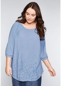 Große Größen Tunika mit Bordürendruck Gr. 50 blau von sheego für Damen