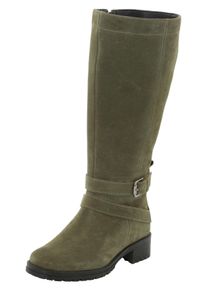 Große Größen Weitschaftstiefel aus Leder mit Schnallenbändern Gr. 42 grün von sheego für Damen