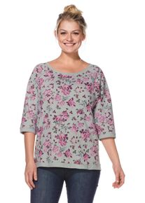 Große Größen Sweatshirt Gr. 56/58 grau geblümt von sheego für Damen