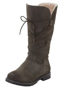 Große Größen Weitschaftstiefel aus Leder mit Schnürung Gr. 41 grün von sheego für Damen